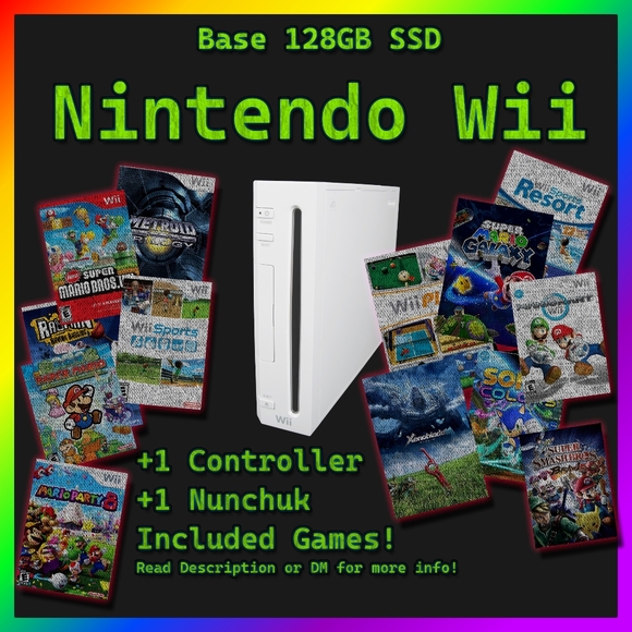 Custom Nintendo Wii BUNDLE 128GB Solid State Drive 16GB SD